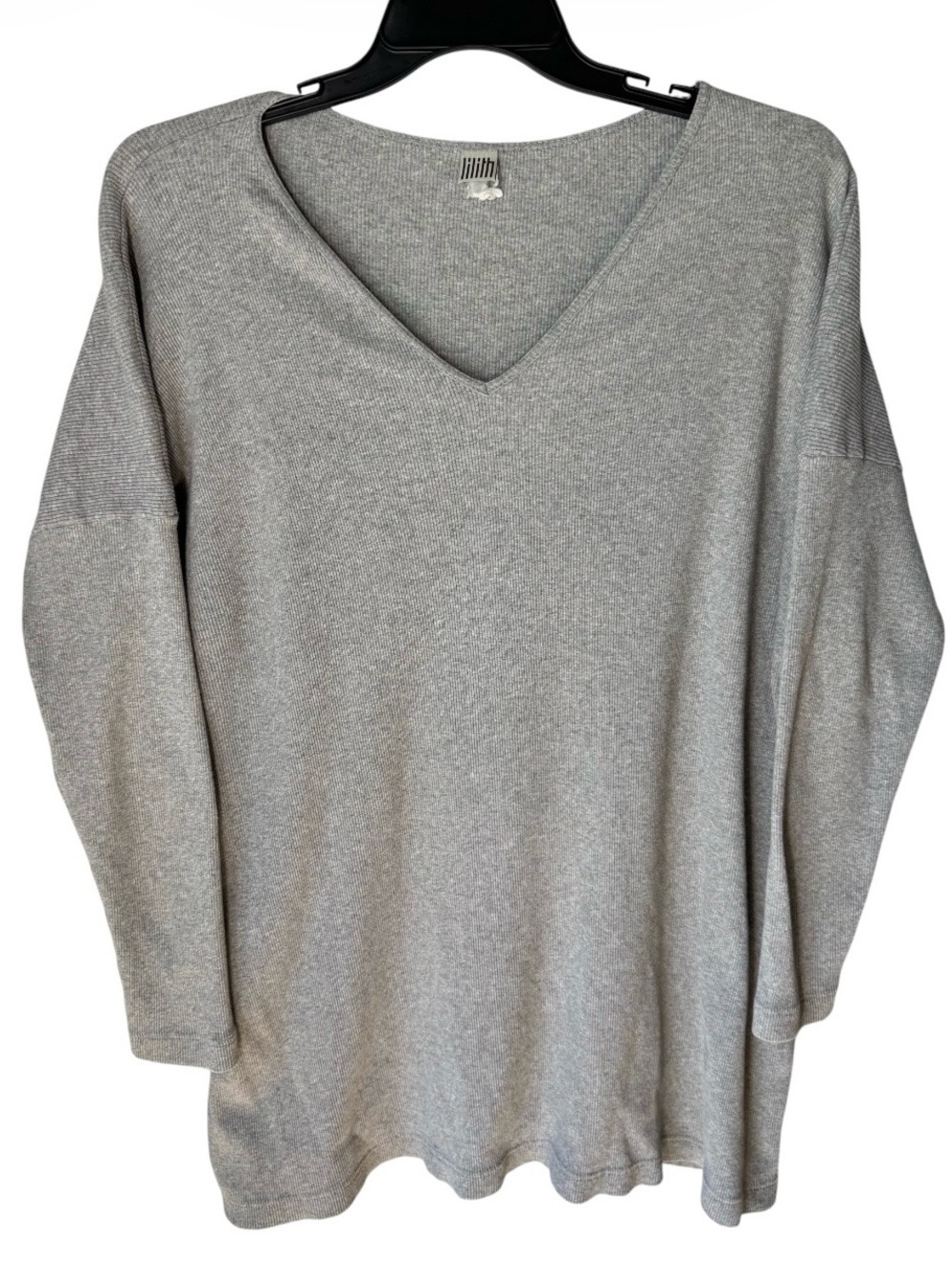 LILITH France Oversized Gray Rib Knit Cotton Long Sleeve Top Sz L Paris Luxury